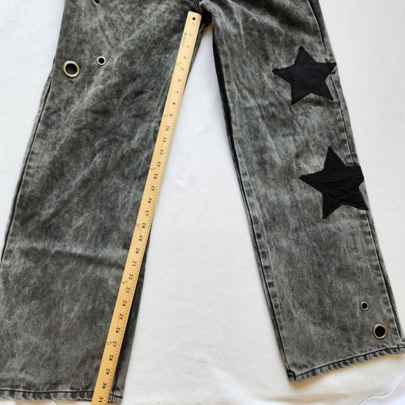 Hot Topic Black Star Grommet Wide Leg Denim Pants Jeans Grunge Goth Punk Size 7 - Picture 15 of 17